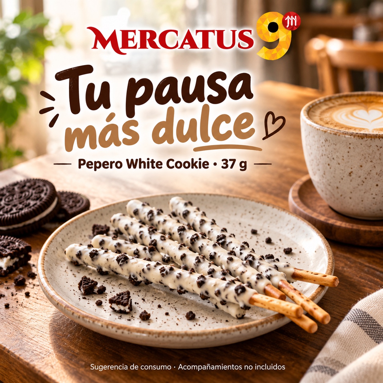 Sugerencia ilustrativa de consumo de Lotte Pepero White Cookie; acompañamientos no incluidos