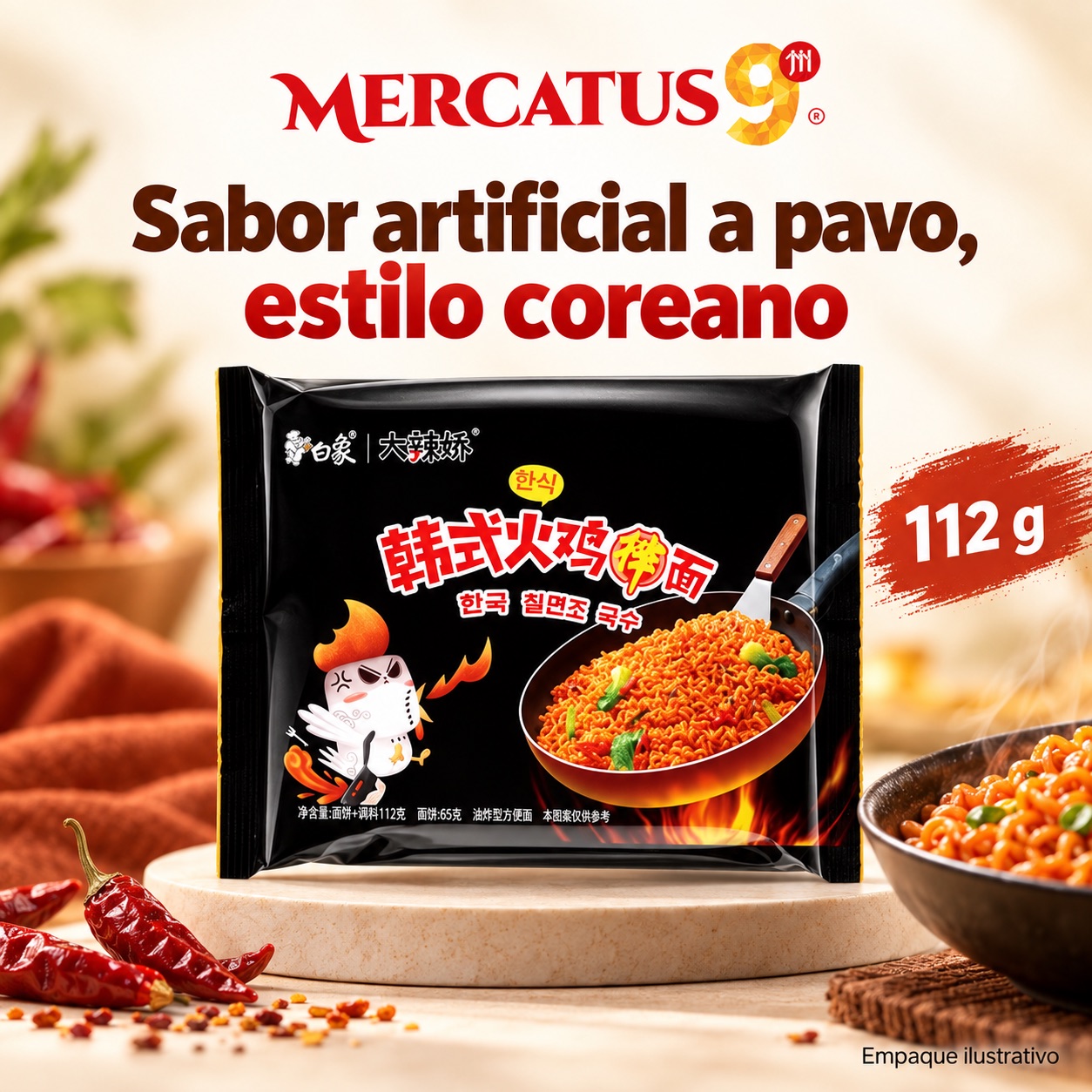 Baixiang · Fideos sabor artificial a pavo, estilo coreano, presentación de 112 g, Mercatus9