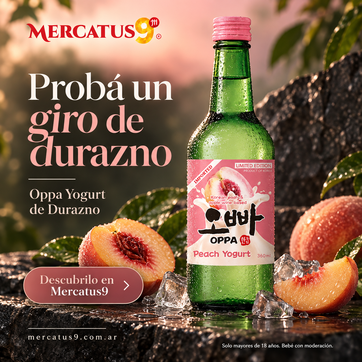 Bebida alcohólica soju sabor a yogurt de durazno 360ml — Mercatus9, vista 1
