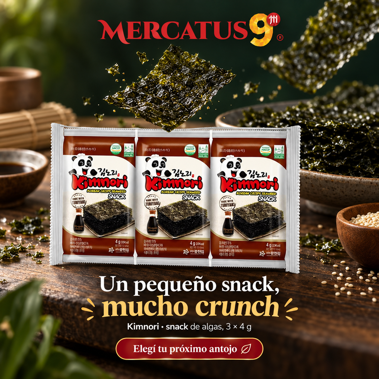 Kimnori · snack de algas, 3 × 4 g — escena 1