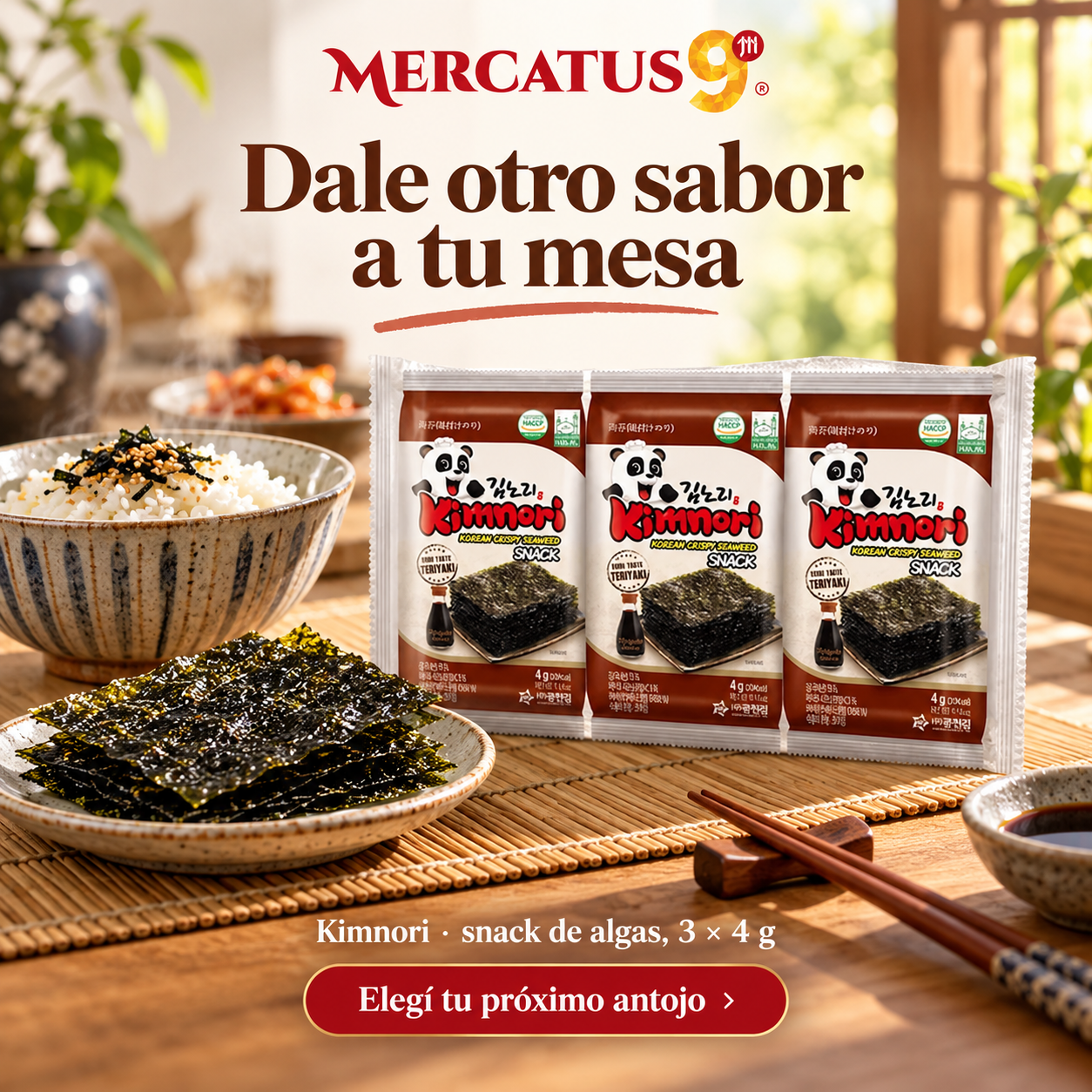 Kimnori · snack de algas, 3 × 4 g — escena 2